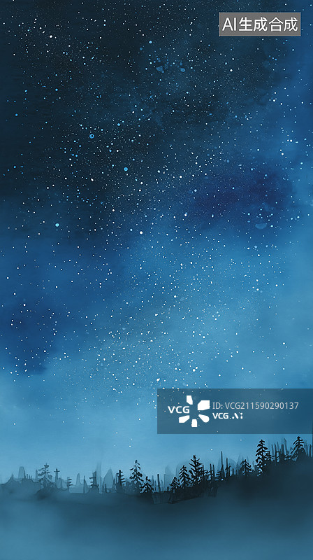 【AI数字艺术】蓝色星空的夜晚背景图片素材