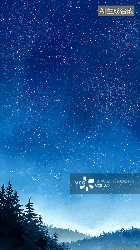 【AI数字艺术】蓝色星空的夜晚背景图片素材