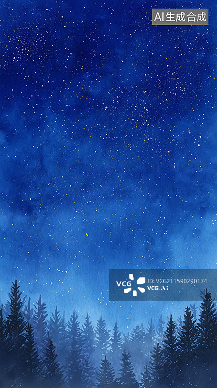 【AI数字艺术】蓝色星空的夜晚背景图片素材
