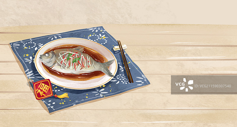 武汉特色小吃美食插画-排清蒸武昌鱼图片素材