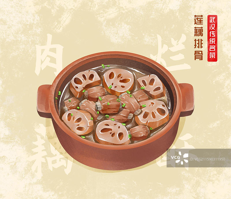 武汉特色小吃美食插画-排骨莲藕图片素材