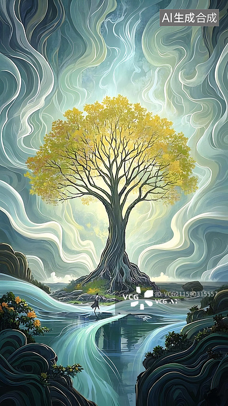 【AI数字艺术】神圣之树：通往灵性之道的启示图片素材