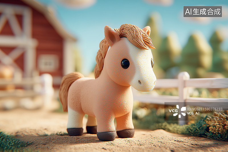【AI数字艺术】可爱的卡通马农场养殖图片素材