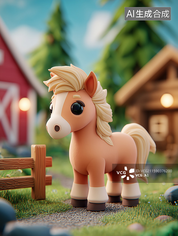 【AI数字艺术】可爱的卡通马农场养殖图片素材