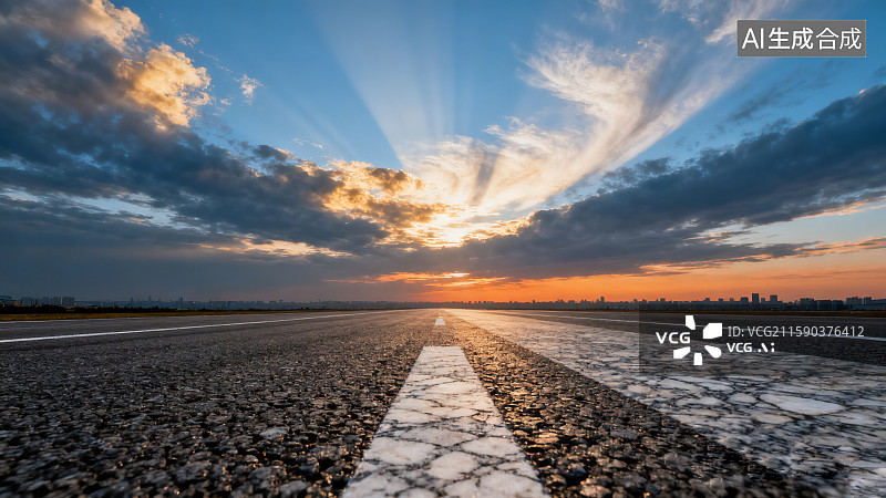 【AI数字艺术】前进的路，丁达尔光，汽车广告背景图图片素材