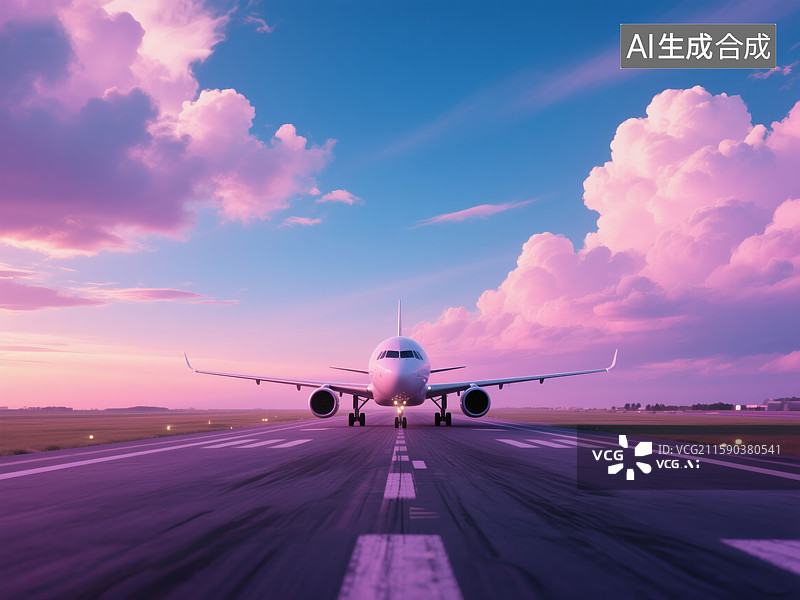 【AI数字艺术】飞机在跑道上准备起飞图片素材