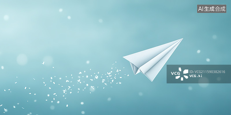 【AI数字艺术】纸飞机在蓝色天空中翱翔——放飞梦想主题概念图片素材