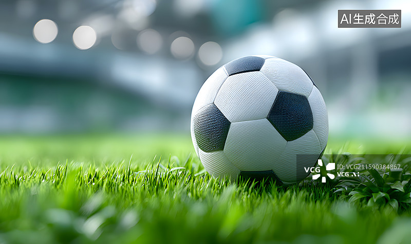 【AI数字艺术】草地上一颗卡通足球图片素材