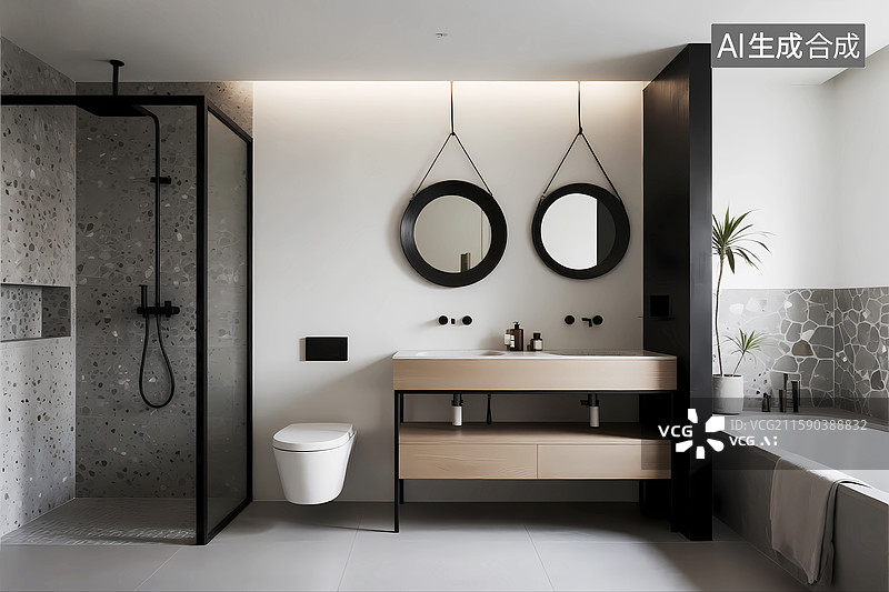 【AI数字艺术】高档奢华浴室卫生间浴缸热水器场景图片素材