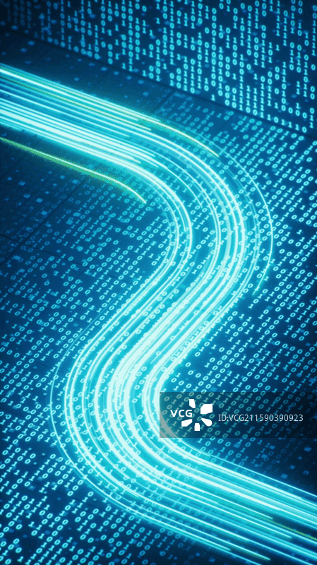 流动的发光粒子曲线与大数据三维渲染图片素材