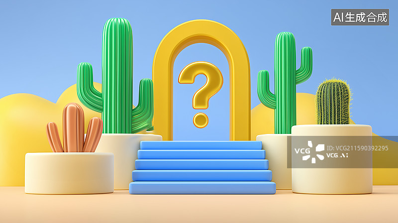【AI数字艺术】3D彩色几何探索疑问场景图片素材
