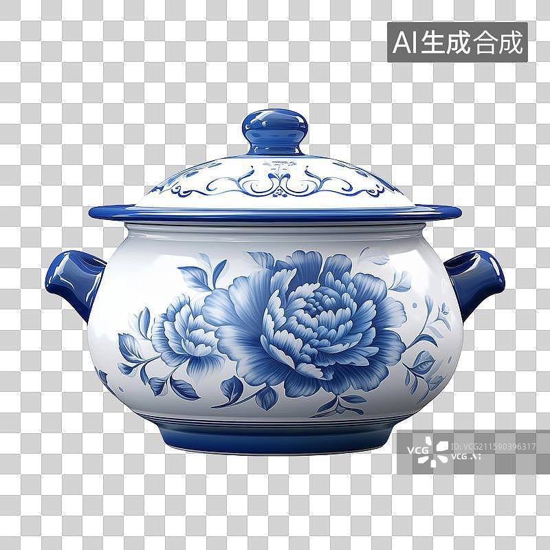 【AI数字艺术】现代青花瓷汤罐汤锅艺术设计插画图片素材