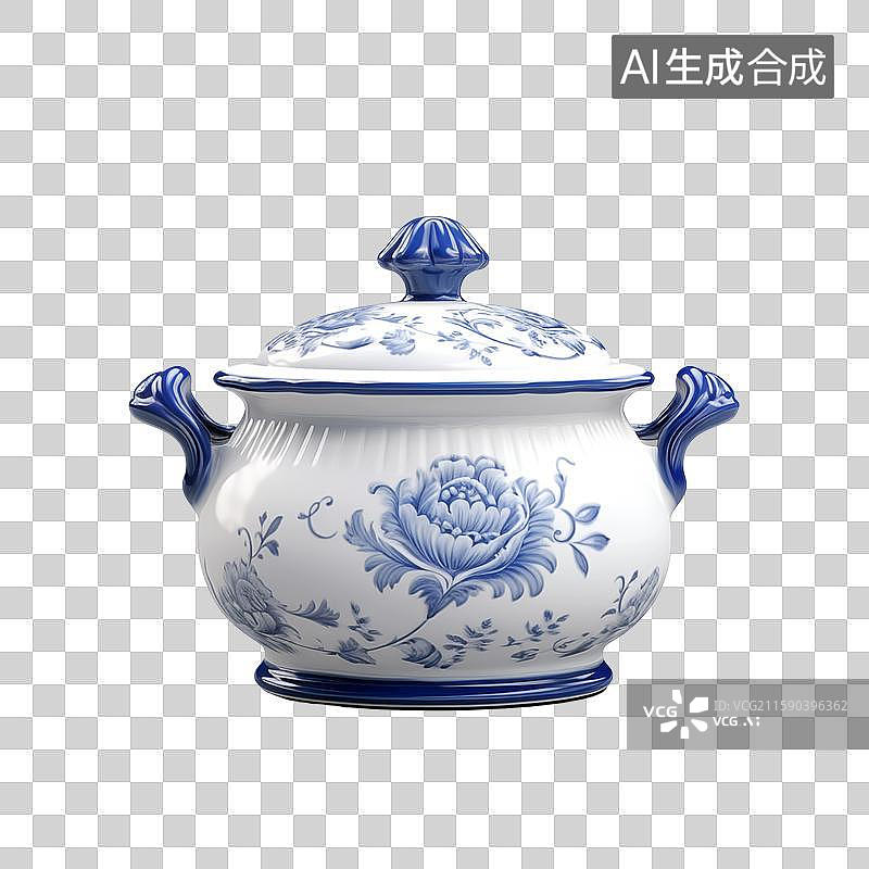 【AI数字艺术】现代青花瓷汤罐汤锅艺术设计插画图片素材