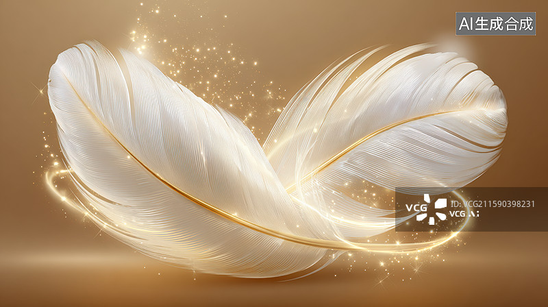【AI数字艺术】优雅的金光白羽毛图片素材