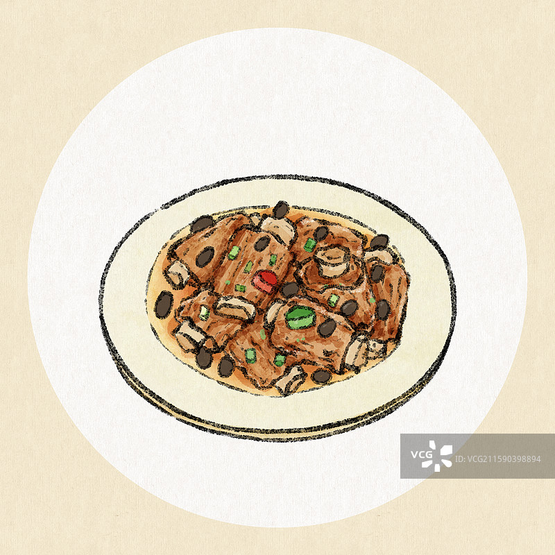 广州美食插画-豉汁排骨图片素材