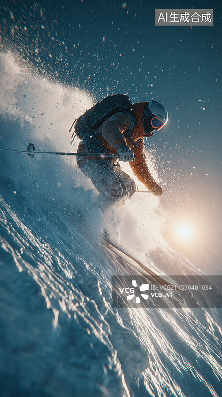 【AI数字艺术】滑雪者在雪坡上疾驰图片素材