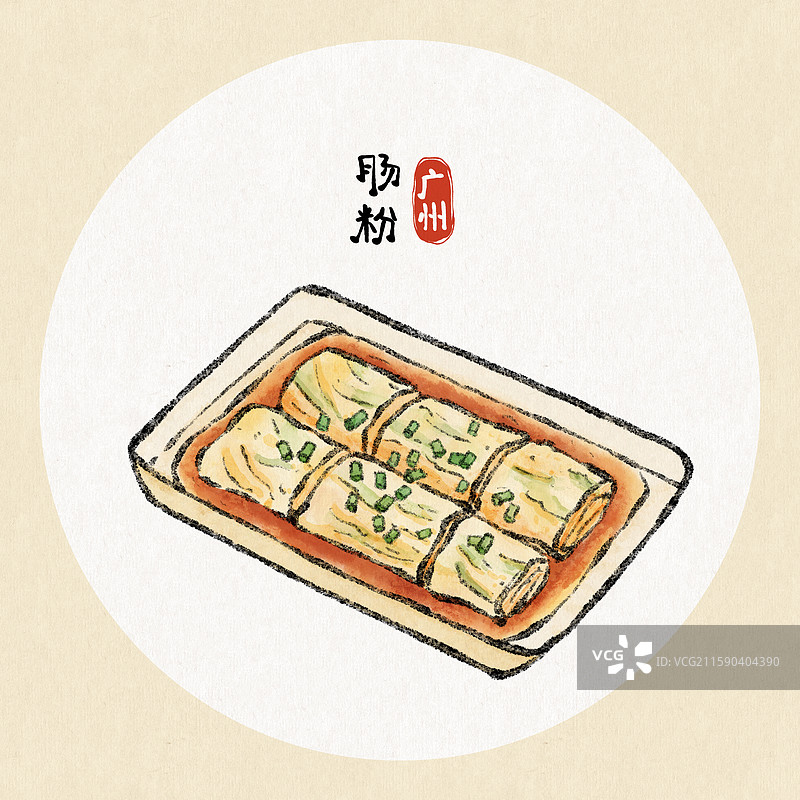 广州美食插画-肠粉图片素材