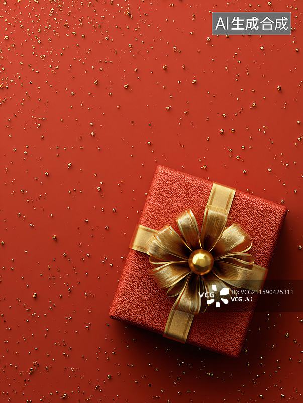 【AI数字艺术】红底金色礼盒装饰图图片素材
