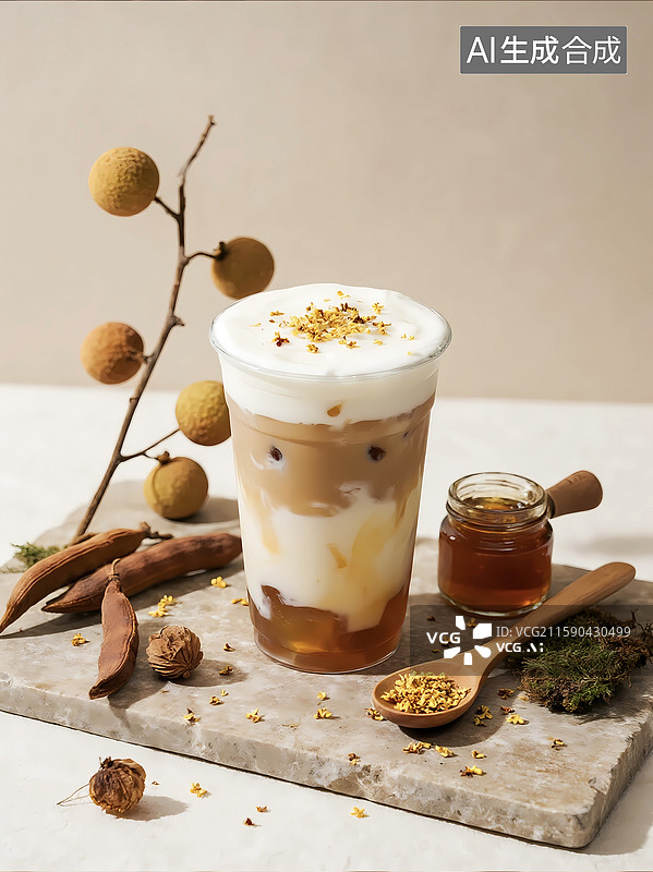 【AI数字艺术】桂花龙眼养生珍珠奶茶秋天饮品图片素材