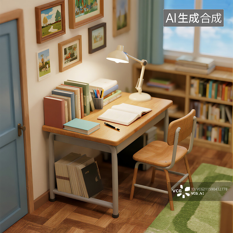 【AI数字艺术】自习室场景，学习工作环境空间，书桌椅子图片素材