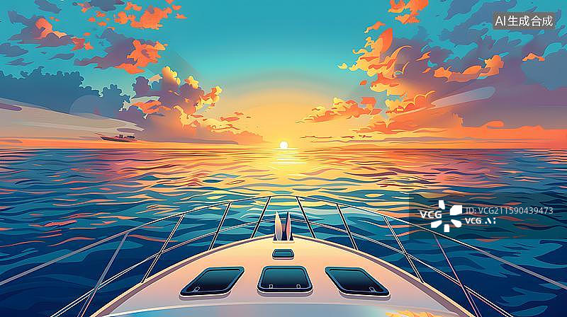 【AI数字艺术】扬帆起航逐浪行 海天一色梦幻之旅  海上游艇船只甲板视角图片素材
