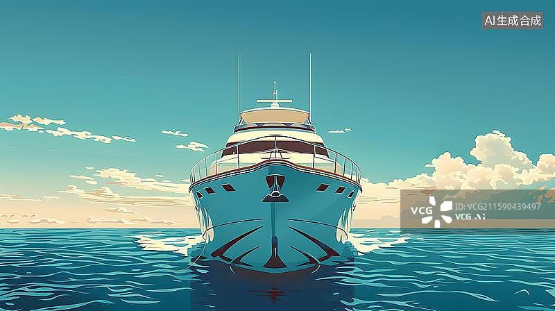 【AI数字艺术】扬帆起航逐浪行 海天一色梦幻之旅  海上游艇船只甲板视角图片素材