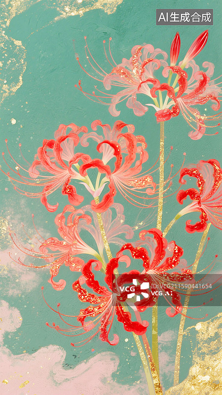 【AI数字艺术】一簇曼珠沙华岩彩艺术插画图片素材