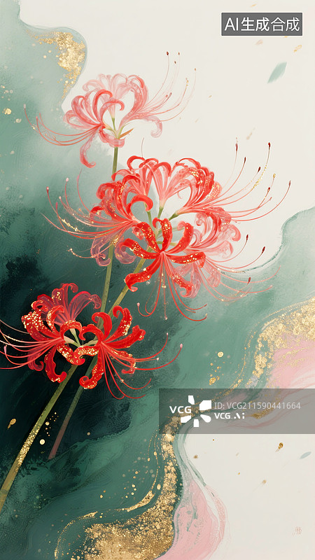 【AI数字艺术】一簇曼珠沙华岩彩艺术插画图片素材