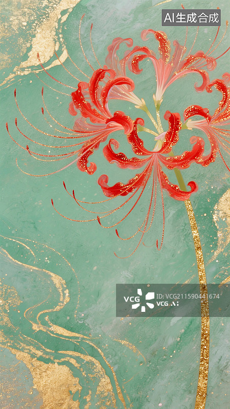 【AI数字艺术】一簇曼珠沙华岩彩艺术插画图片素材