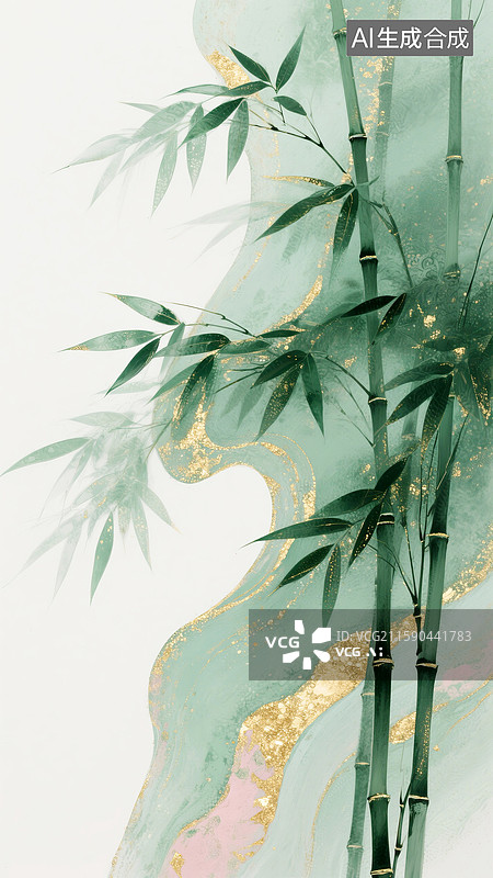 【AI数字艺术】一簇竹子岩彩艺术插画图片素材