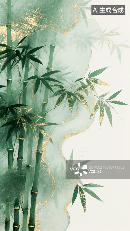 【AI数字艺术】一簇竹子岩彩艺术插画图片素材