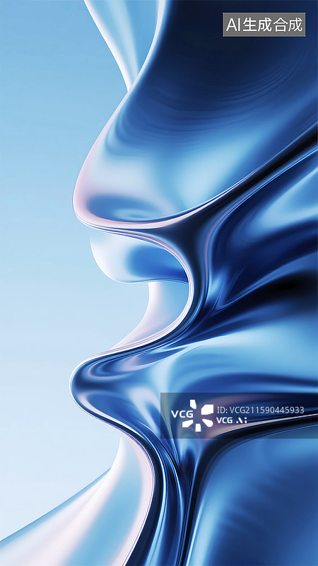 【AI数字艺术】液态金属抽象流动科技蓝色背景图片素材