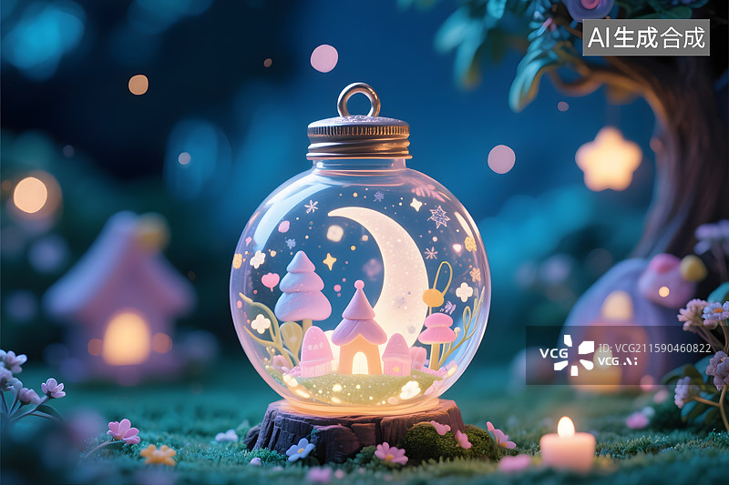 【AI数字艺术】星光瓶中的梦幻童话图片素材