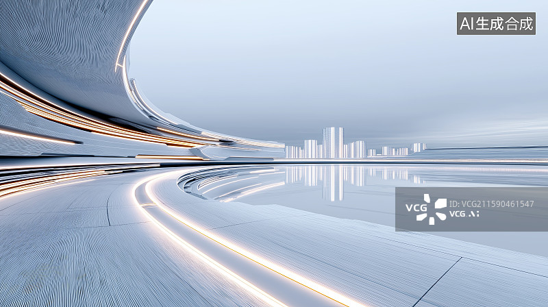 【AI数字艺术】圆环与三维图形组成的抽象未来科技背景图片素材