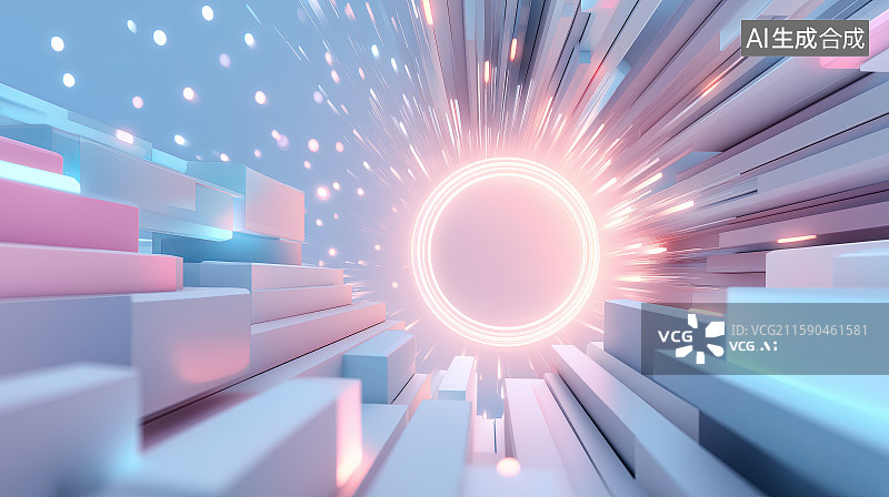 【AI数字艺术】圆环与三维图形组成的抽象未来科技背景图片素材