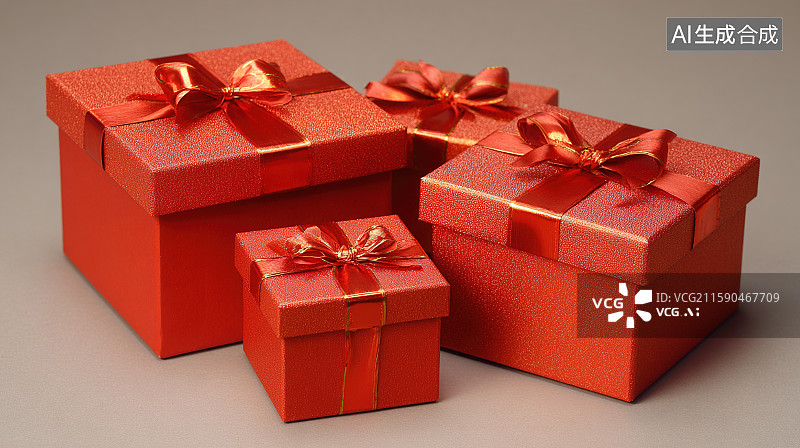 【AI数字艺术】红色堆叠礼盒场景图片素材