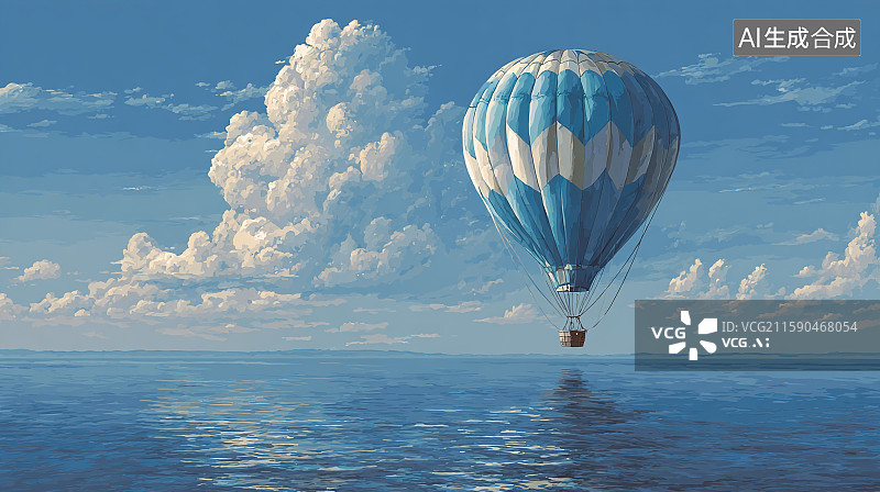 【AI数字艺术】海洋上空的热气球图片素材