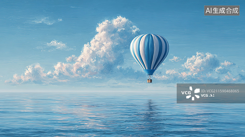 【AI数字艺术】海洋上空的热气球图片素材