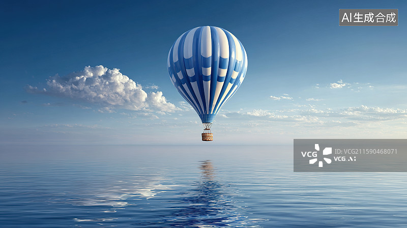 【AI数字艺术】海洋上空的热气球图片素材