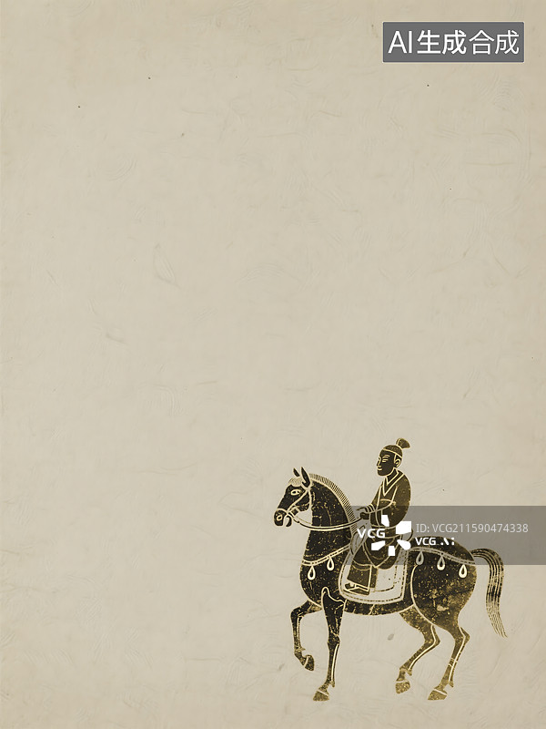 【AI数字艺术】复古背景，骑马，汉代，留白图片素材