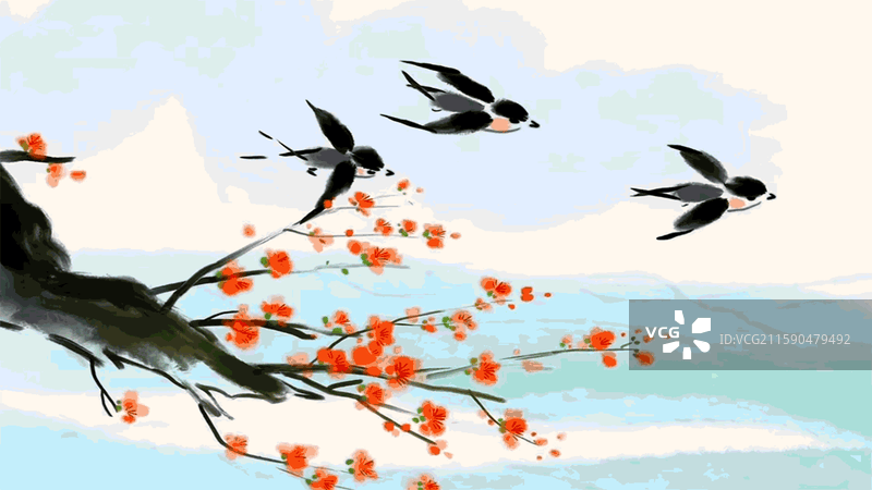 春天 立春 春分 燕子 桃花 水墨图片素材