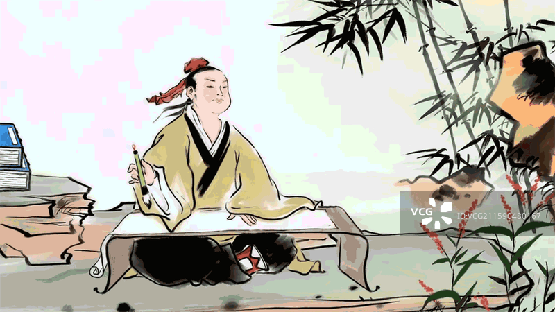 童年 读书 学习 苏东坡 写字 水墨画图片素材