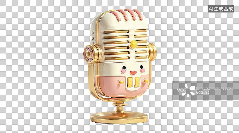 【AI数字艺术】可爱卡通风格的金色麦克风图片素材