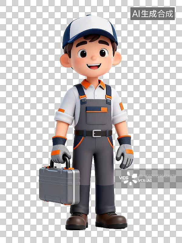 【AI数字艺术】3D免抠元素，一个手提修理箱的修理工图片素材