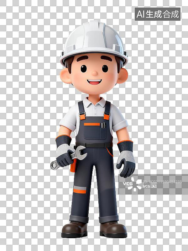 【AI数字艺术】3D免抠元素，一个手拿板手的修理工图片素材