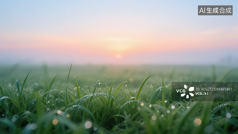 【AI数字艺术】初冬季节清晨草地上的凝结的白霜露珠图片素材