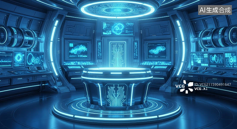 【AI数字艺术】未来感十足的科幻控制室图片素材