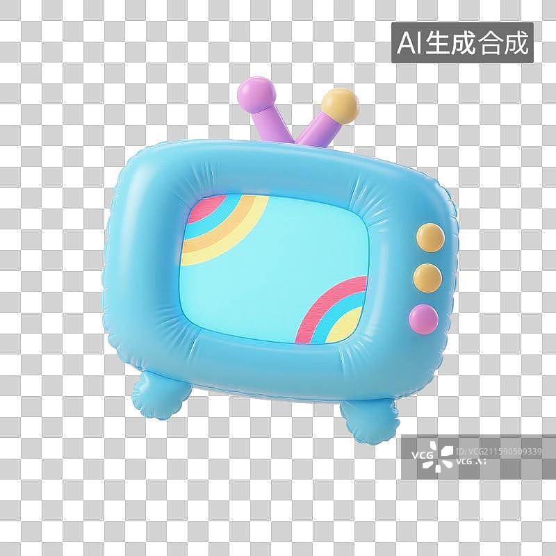 【AI数字艺术】3D渲染，充气膨胀风格，电视剧，电视，视频，播放器，传媒，媒体直播，图形图标，免抠元素图片素材