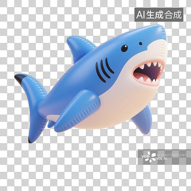 【AI数字艺术】3D渲染卡通动物，充气膨胀风格，鲨鱼，大白鲨，，海洋生物，免抠元素图片素材