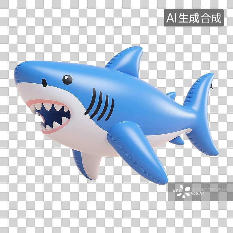 【AI数字艺术】3D渲染卡通动物，充气膨胀风格，鲨鱼，大白鲨，，海洋生物，免抠元素图片素材